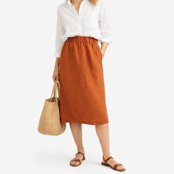 J. Crew Dresses & Skirts - J.CREW Linen Pull-On Midi Skirt Lagenlook Euro Travel Folk Office Cottage Boho M